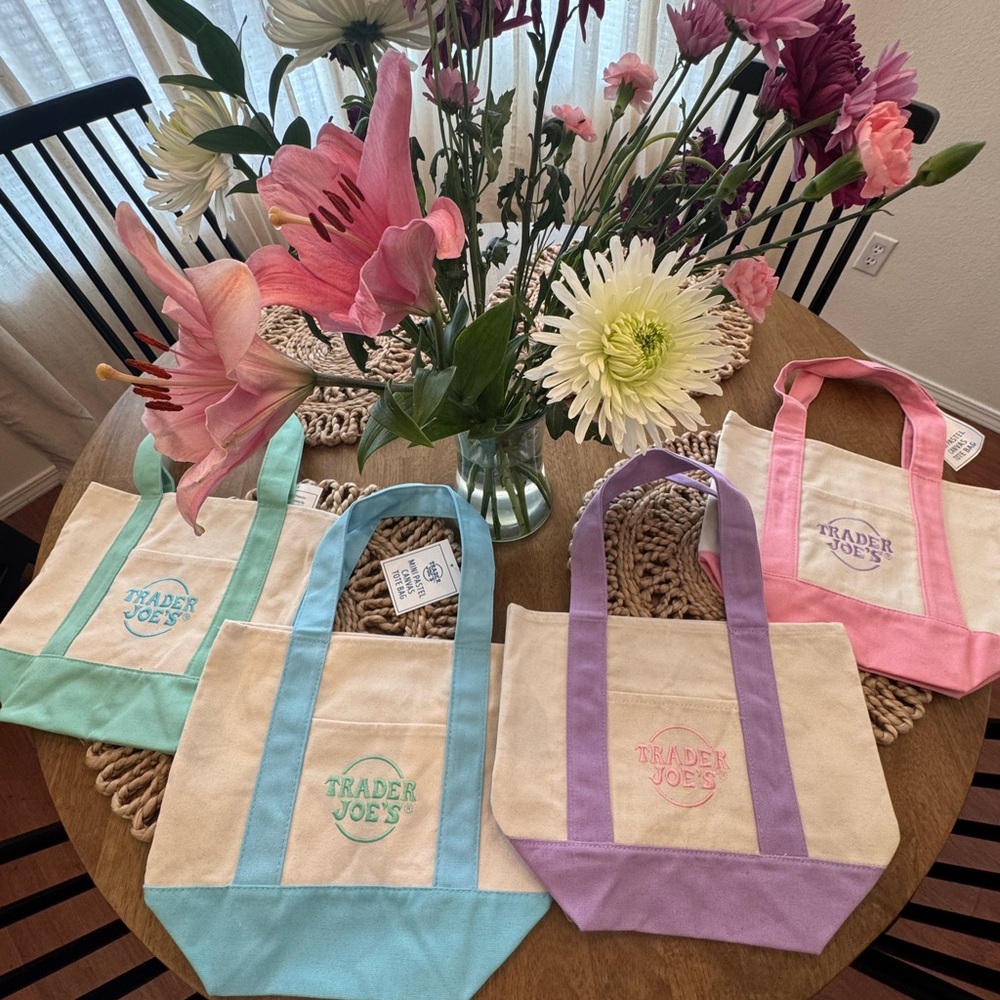 Canvas Tote Bag Set - Pink, Purple, Blue
